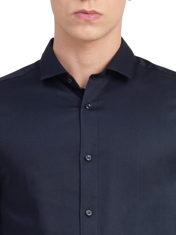 JACK & JONES Men's Cotton Slim Fit Solid Opaque Checked Spread-Collar Casual Shirt - Image 5