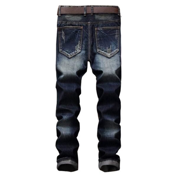 AITITIA Men's Biker Zipper Deco Washed Straight Fit Jeans - Image 2