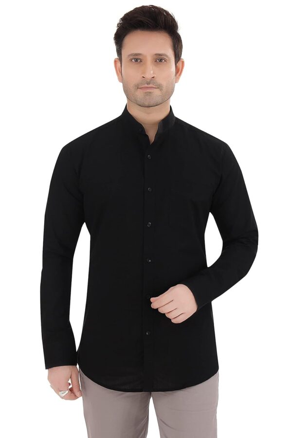 Faubourg Mens Linen Cotton Mandarin Chinese Collar Formal Shirt - Image 3