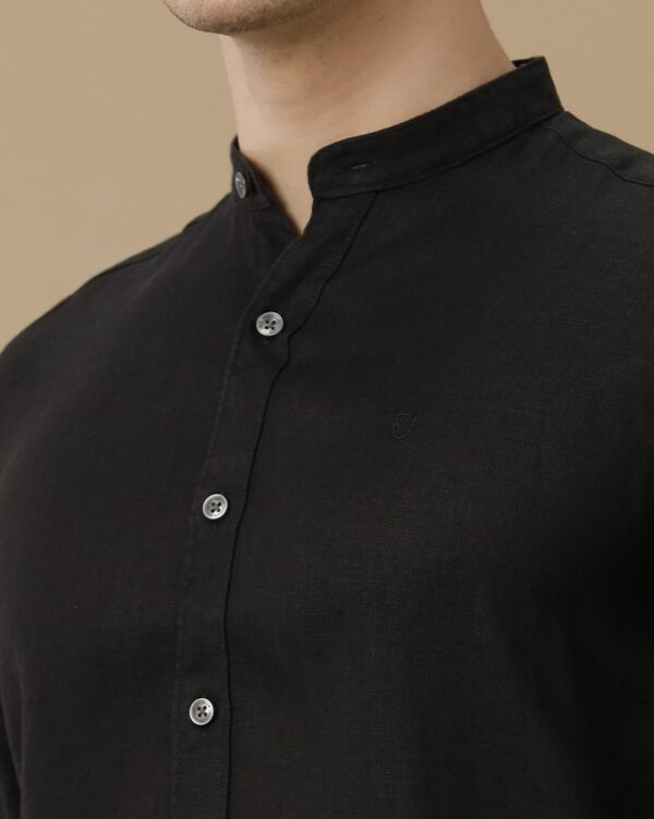 Linen Club Men's Pure Linen White Solid Contemporary Fit Full Sleeve Casual Shirt - Image 5