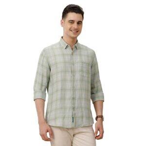 Linen Club Men's Pure Linen Maroon Solid Contemporary Fit Full Sleeve Casual Shirt