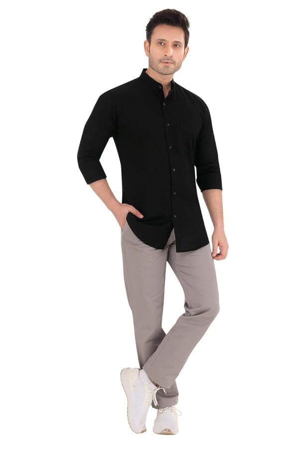 Faubourg Mens Linen Cotton Mandarin Chinese Collar Formal Shirt - Image 5