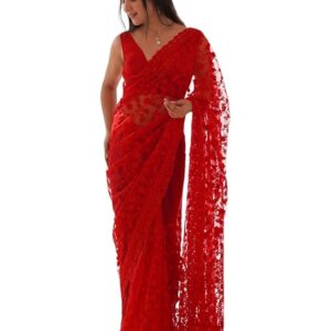 MUNIR Women's Heavy Butterfly Net Beautiful Ethnic Saree With Unstiched Blouse Piece For Festival And Function - M-Maharani