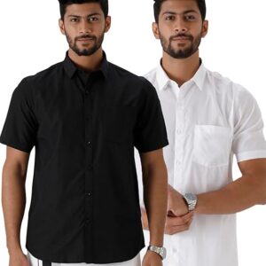 Ramraj Cotton Pack of 2 Solid Half Sleeve Regular fit Regular Collar Trending Formal Shirt for Men
