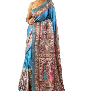 Panzora Women's Tussar Silk Madhubani Printed Saree With Unstitched Blouse Piece