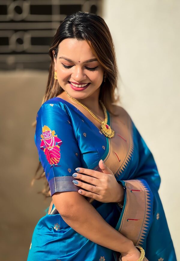 SGF11 Women's Kanjivaram Paithani Silk Saree With Unstitched Blouse Piece - Image 3