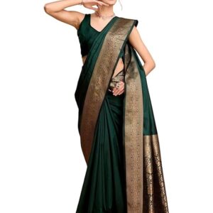 AMIRAT Women's Banarasi silk plain saree With Golden Zari Woven Border With Blouse Piece