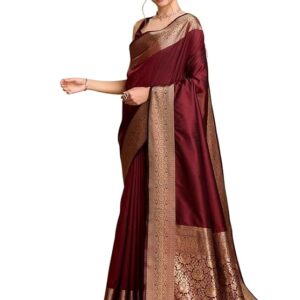 AMIRAT Women's Banarasi silk plain saree With Golden Zari Woven Border With Blouse Piece