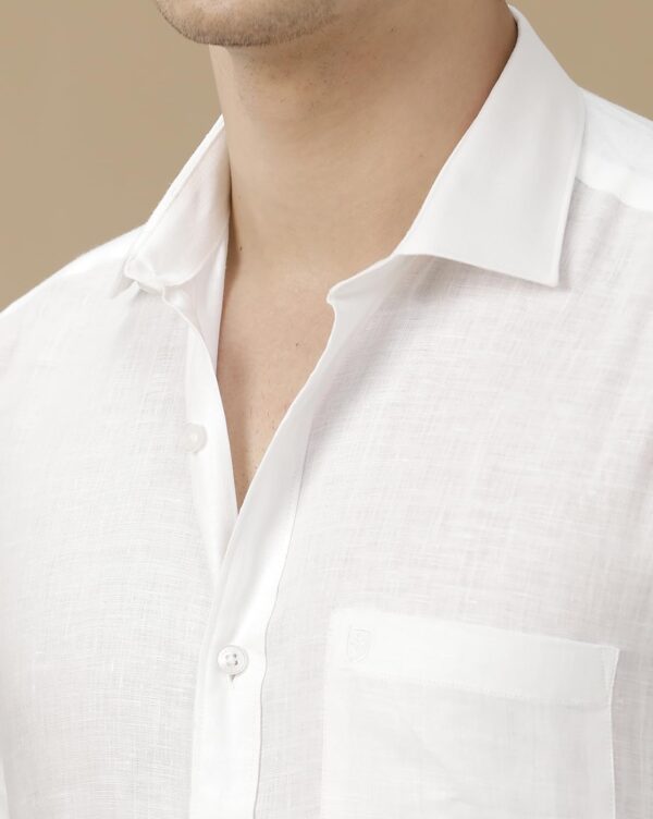 Linen Club Men's Pure Linen Maroon Solid Contemporary Fit Full Sleeve Casual Shirt - Image 5