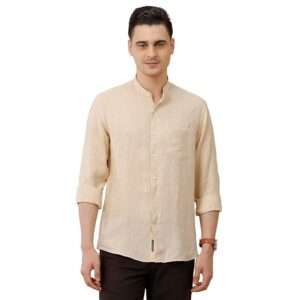 Linen Club Men's Pure Linen Maroon Solid Contemporary Fit Full Sleeve Casual Shirt