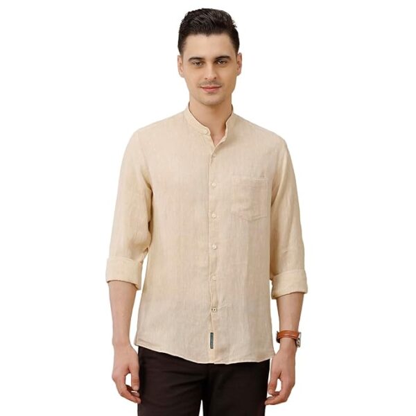 Linen Club Men's Pure Linen Maroon Solid Contemporary Fit Full Sleeve Casual Shirt