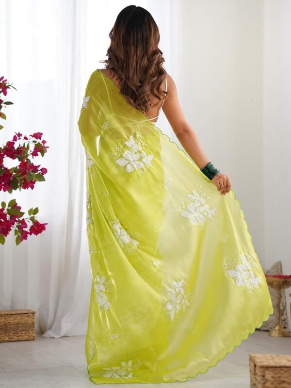 AKHILAM Women's Shimmer Organza Sequence Embroidery Saree With Unstitched Blouse Piece - Image 2