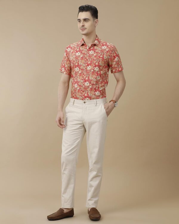 Linen Club Men's Pure Linen Blue Printed Contemporary Half Full Sleeve Casual Shirt - Image 4