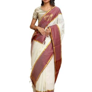 TEXATION Onam Special Women's Kerala Kasavu Cotton Saree With Rich Pallu and Running Blouse Piece (Saree5.5 meter, Blouse 0.8 meter) (BLACK)