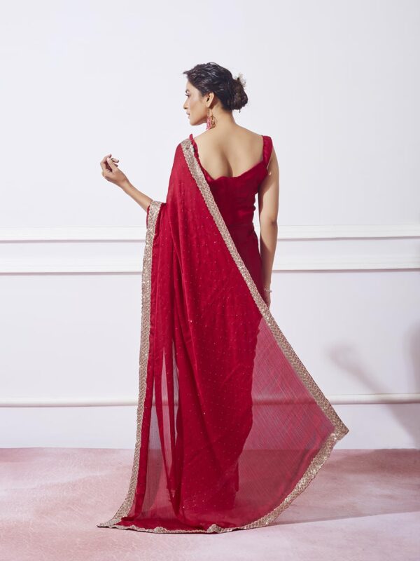 ORHANS Women's Satin Chiffon All Over Fix Diamond With Lace Work Saree With Matching Unstitched Blouse Piece - Image 4