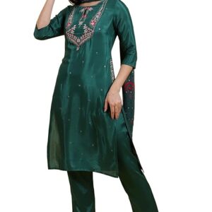 W for Woman Thread Embroidered Straight Kurta and Pants Set with Dupatta