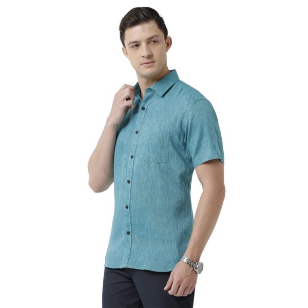 Linen Club Men's Pure Linen White Solid Slim Fit Full Sleeve Casual Shirt - Image 2
