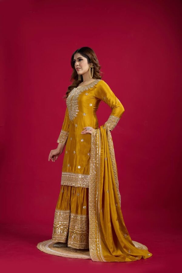 Trups Shop Women's Embroiderd Chinnon Fabric Sharara Top and Dupatta for Women Purple wedding salwar suit readymade - Image 3