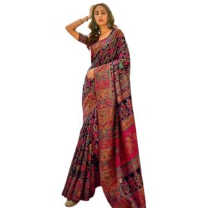MADHUHANSH Kashmiri Cotton Patola Saree for Women | Cotton Saree | Sarees with Unstitched Blouse | Saree with Blouse Piece | Soft and Skin Friendly