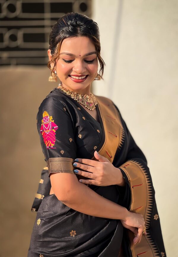 SGF11 Women's Kanjivaram Paithani Silk Saree With Unstitched Blouse Piece - Image 5