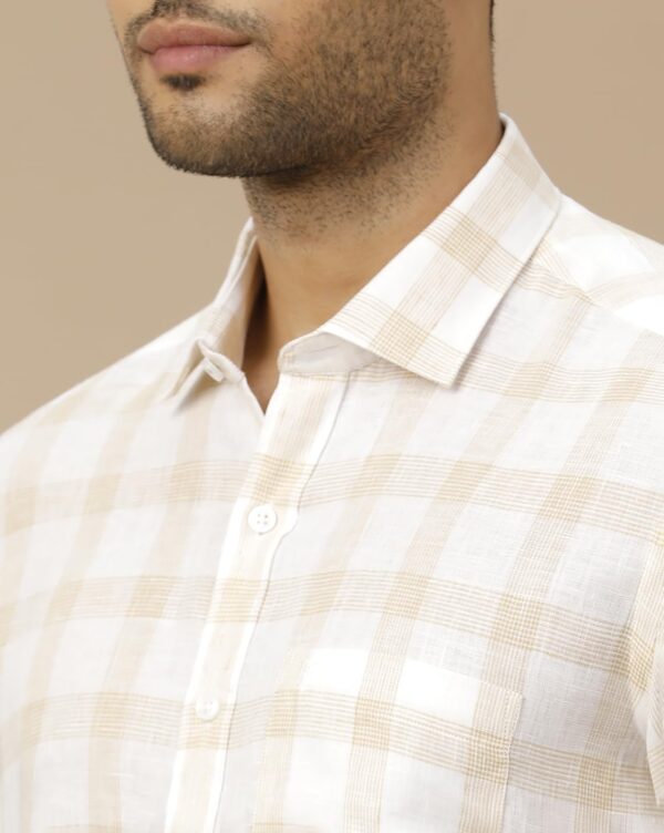 Linen Club Men's Pure Linen Blue Checked Contemporary Fit Half Sleeve Casual Shirt - Image 4