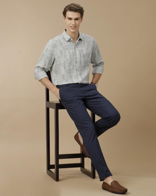 Linen Club Men's Pure Linen Beige Printed Contemporary Fit Full Sleeve Casual Shirt - Image 3