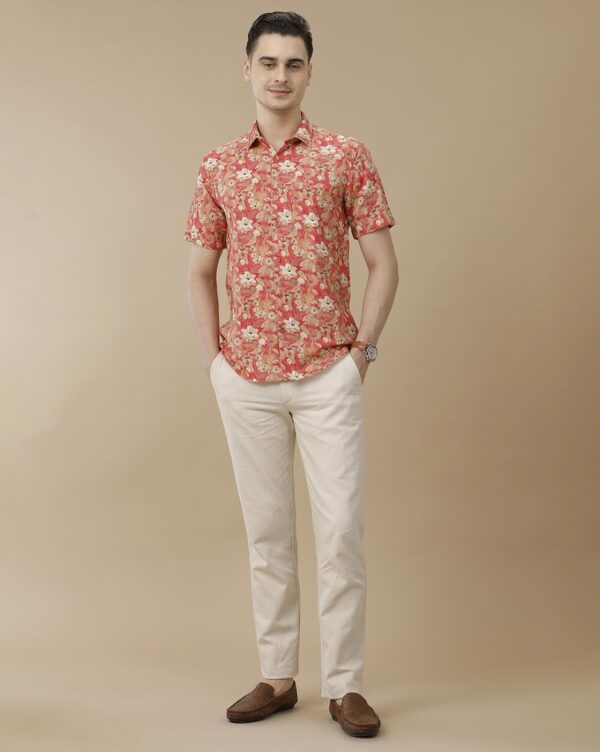 Linen Club Men's Pure Linen Blue Printed Contemporary Half Full Sleeve Casual Shirt - Image 3