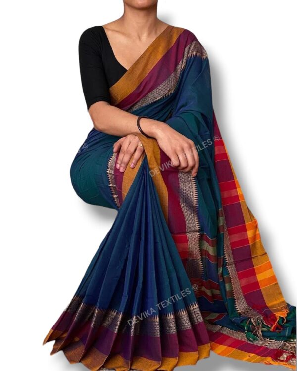 DEVIKA TEXTILES AVANI Border Narayanpeth Pure Handloom Cotton Sarees with Running Blouse Piece For Womens - Image 3