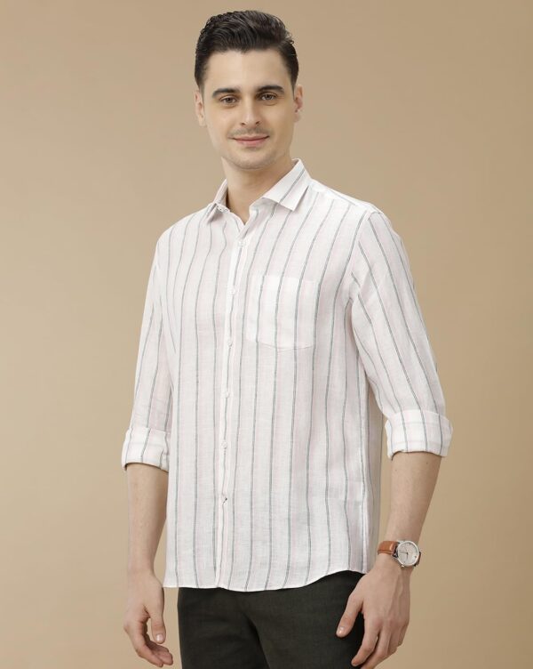 Linen Club Men's Pure Linen Pink Striped Contemporary Fit Full Sleeve Casual Shirt - Image 6