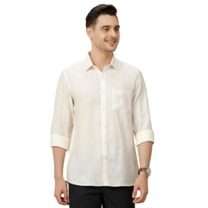 Linen Club Men's Pure Linen Maroon Solid Contemporary Fit Full Sleeve Casual Shirt