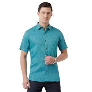 Linen Club Men's Pure Linen White Solid Slim Fit Full Sleeve Casual Shirt