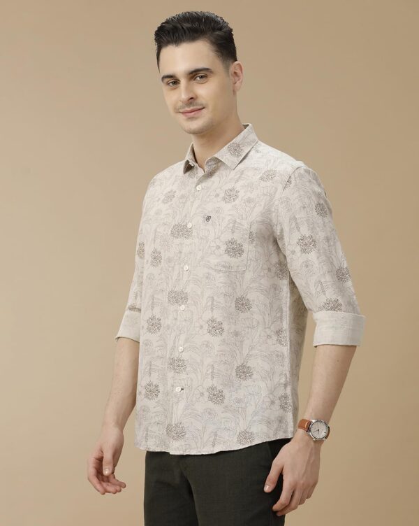 Linen Club Men's Linen Rich Brown Printed Contemporary Fit Full Sleeve Casual Shirt - Image 6