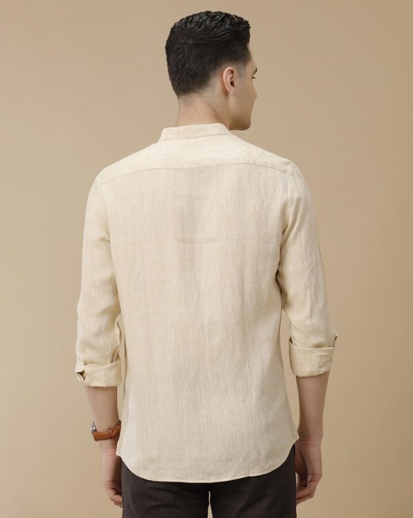 Linen Club Men's Pure Linen Maroon Solid Contemporary Fit Full Sleeve Casual Shirt - Image 6
