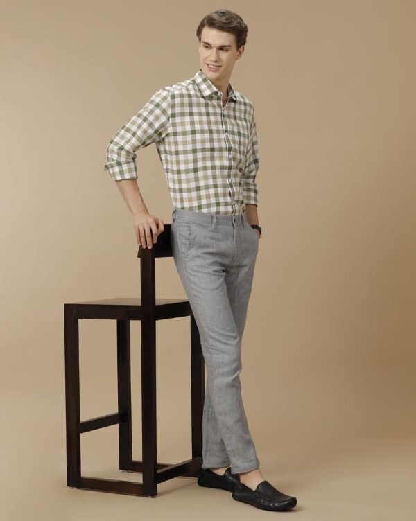 Linen Club Men's Pure Linen Blue Checked Contemporary Fit Half Sleeve Casual Shirt - Image 3