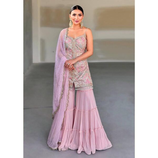IYALAFAB WOMEN'S Georgette Dhoti Salwar Suit (Patiyala Suit) (SF261-VER-5 Grey1 Free Size) - Image 3