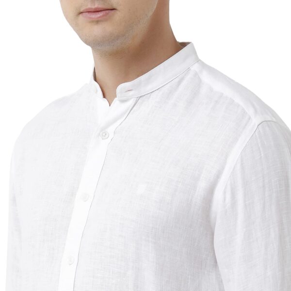 Linen Club Men's Pure Linen White Solid Slim Fit Full Sleeve Casual Shirt - Image 5