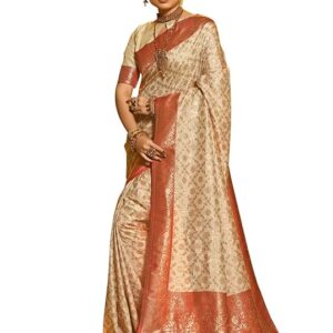 Astita Banarasi Silk Saree with Golden Zari Floral Weaving | Soft Lightweight Traditional Saree for Women | Perfect for Festive Occasions, Gifting & Celebrations