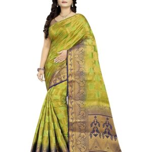 KAVINDI Women's Banarasi Silk With Jacquard Print Saree With Blouse