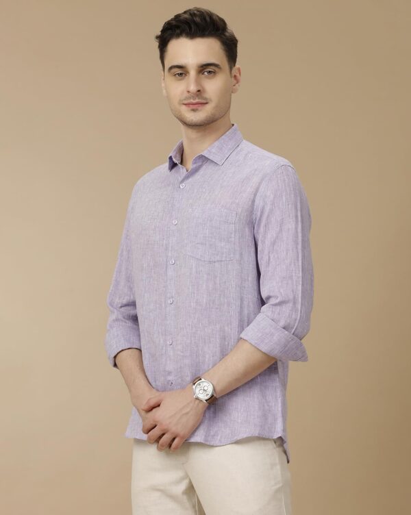 Linen Club Men's Pure Linen Purple Solid Contemporary Fit Full Sleeve Casual Shirt - Image 5