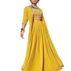 TRENDMALLS Women's Georgette Embroidery Sequence Work Crop Top with Flared Palazzo and Shrug Set
