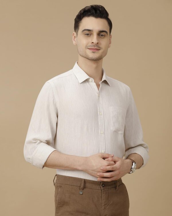 Linen Club Men's Pure Linen White Solid Contemporary Fit Full Sleeve Casual Shirt - Image 2