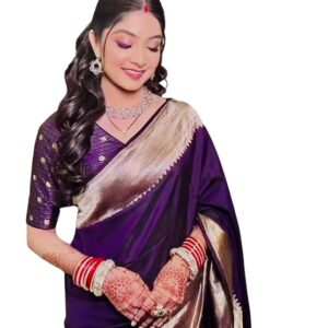 AMIRAT Women's Banarasi silk plain saree With Golden Zari Woven Border With Blouse Piece