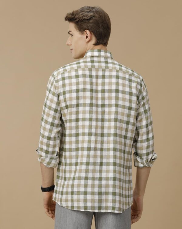 Linen Club Men's Pure Linen Blue Checked Contemporary Fit Half Sleeve Casual Shirt - Image 6