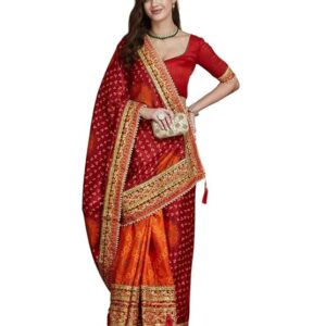 arriva fab Women's Soft Pure Chiffon With Colourful Embroidery Heavy Lace Saree With Unstitched Blouse