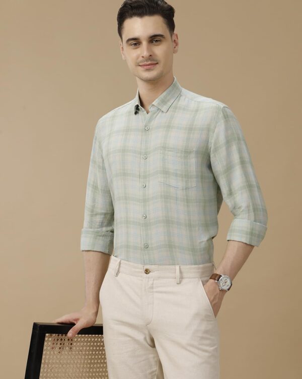 Linen Club Men's Pure Linen Maroon Solid Contemporary Fit Full Sleeve Casual Shirt - Image 2