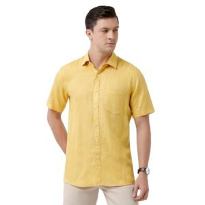 Linen Club Men's Pure Linen White Solid Slim Fit Full Sleeve Casual Shirt