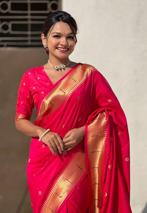 SGF11 Women's Kanjivaram Paithani Silk Saree With Unstitched Blouse Piece - Image 3