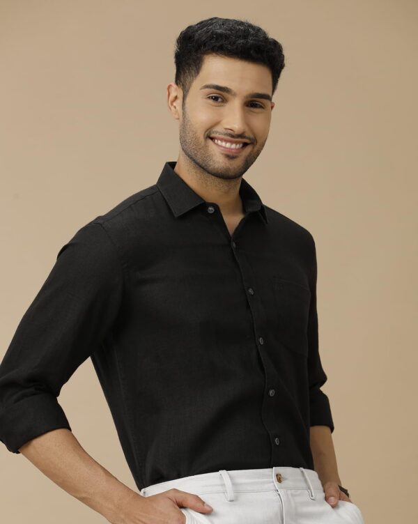 Linen Club Men's Pure Linen White Solid Contemporary Fit Full Sleeve Casual Shirt - Image 2