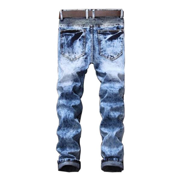 AITITIA Men's Biker Zipper Deco Washed Straight Fit Jeans - Image 2