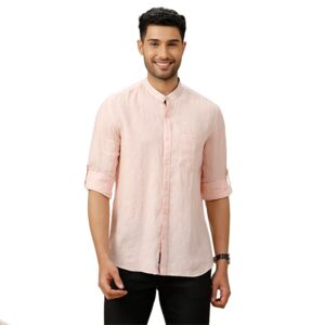 Linen Club Men's Pure Linen Maroon Solid Contemporary Fit Full Sleeve Casual Shirt